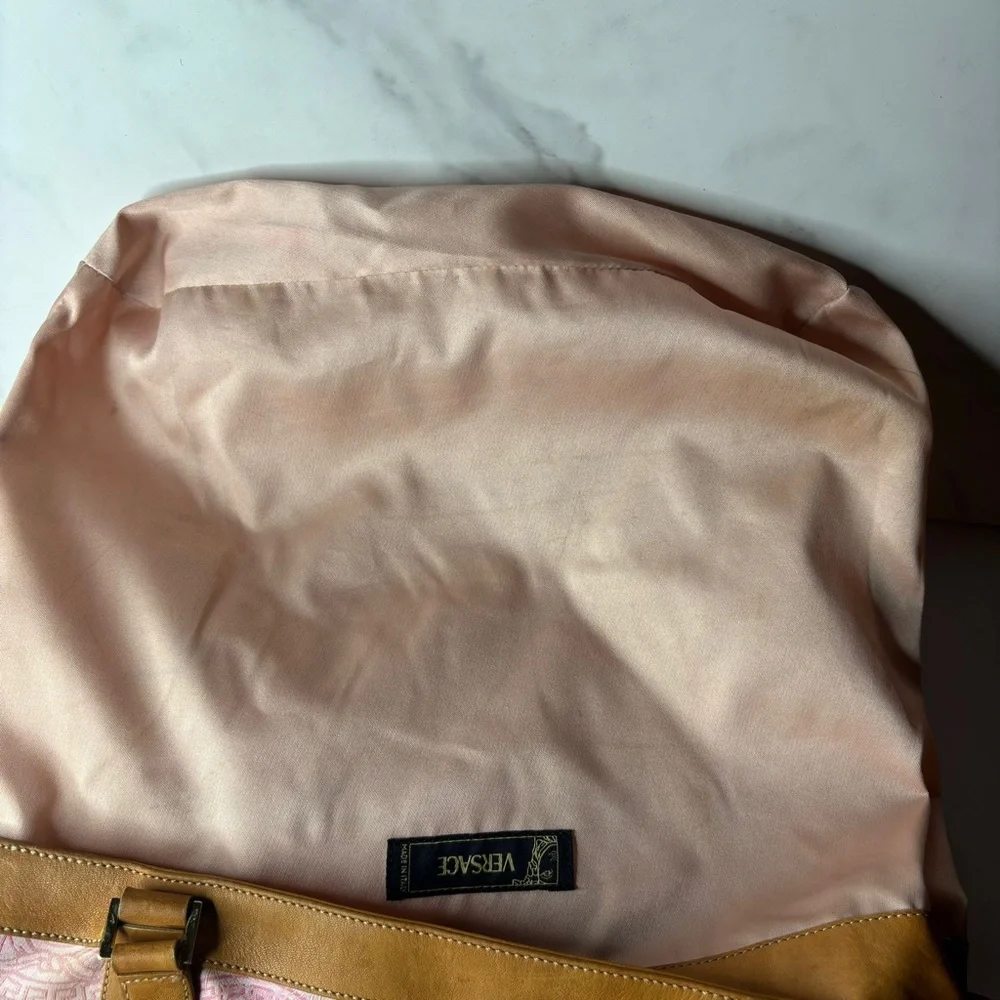Versace Medusa Pink Leather And Canvas 2 Side Handle Tote/ Bag